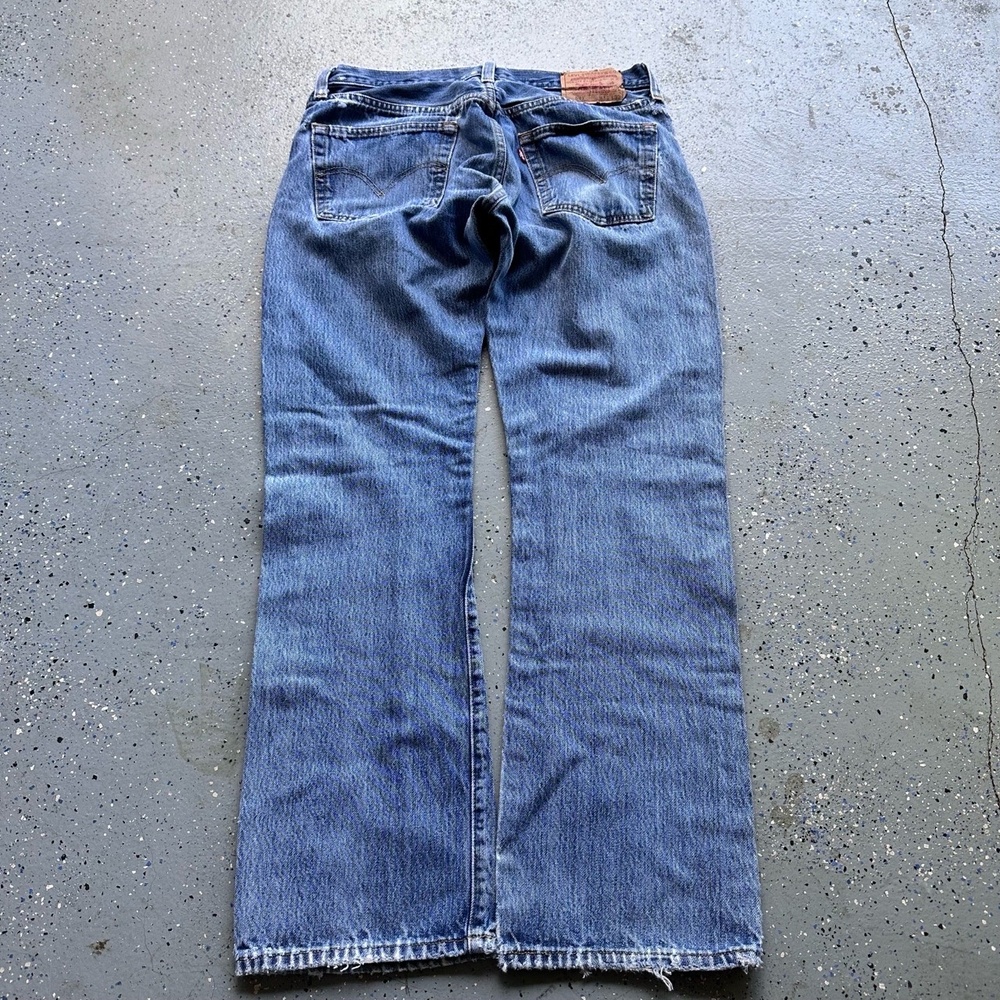 Levi's 501 90s Vintage Blue Denim Jeans 35x30 Frayed Hem Button Fly
